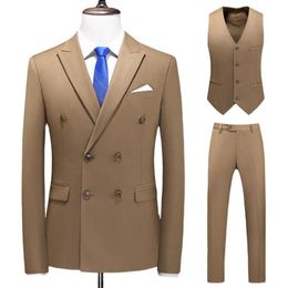 3Pieces Wedding Suit Men Clothing Fashion Double Breasted Solid Slim Fit Business Formal Wear Casual Tuxedo Dress Plus Size 6XL Me277m