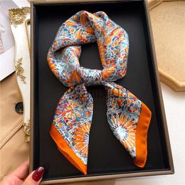 Scarves Luxury Hijab Hair Bands 2023 Square Silk Scarf for Women Neckerchief Female Satin Shawl Ribbon Headband Fashion Wraps Bandana J230703