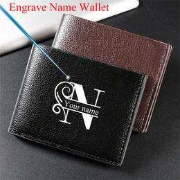 Short Luxury Wallet for Men With Name Card Holder Male Wallets Clutch Photo Holder Name Logo Engraved Brand Man Purses Bag