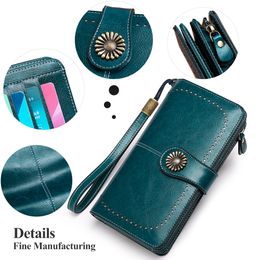 RFID Wallet Long Leather Wallets Women Money Bag Clip Luxury Brand Credit Card Holder Zipper Coin Purses Mobile Phone bag Clutch