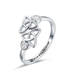 With Side Stones Irish Celtic Knot Heart Ring I Love You Forever 925 Sterling Silver Love Ring Wedding Jewelry Gift for Women Girlfriend 230701