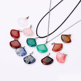 Pendant Necklaces Natural Crystal Rose Quartz Stone Fan Shape Necklace Chakra Healing Jewellery For Women Men Drop Delivery Pendants Dhdth