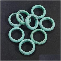 Band Rings Men 6Mm Green Turquoise Stone Ring Bk Thin Smooth Anxiety Relief Uni Jewelry Drop Delivery Dhlan