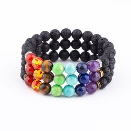 Beaded 8Mm Lava Stone 7 Chakra Strand Bracelet Diy Aromatherapy Essential Oil Diffuser Bracelets For Women Men Yoga Buddha Energy Dr Dhsnn