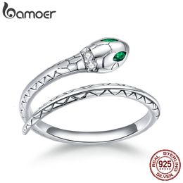 With Side Stones Silver Adjustable Snake Ring 925 Sterling Silver Vintage Open Size Finger Ring for Women Statement Wedding Jewellery BSR169 230701