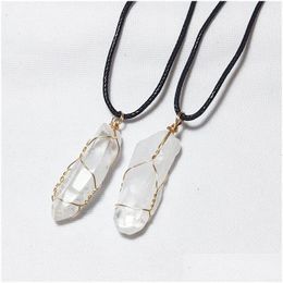 Pendant Necklaces Natural Stone Wire Winding Necklace Irregar Rock White Crystal Quartz For Women Jewelry Gift Drop Delivery Pendants Dhsml