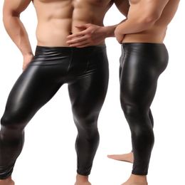 Whole-Fashion Mens Black Faux Leather Pants Long Trousers Sexy And Novelty Skinny Muscle Tights Mens Leggings Slim Fit Tight M280z