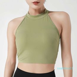 Summer outerwear tight back yoga vest top sports bra fitness shock resistant sleeveless neck hanging yoga suit for women