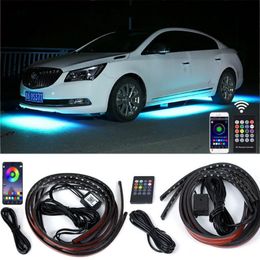 4Pcs Car Underglow Neon lights Accent Strip RGB Coloured Decorative Light Sound Active Underbody Atmosphere Lamp APP Control