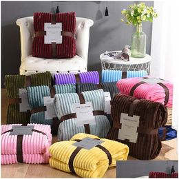 Blankets Fleece Throw Blanket Lightweight Microfiber Flannel Suit For Couch Sofa Bed Striped Throws Mtisize Drop Delivery Home Garde Dhsvw