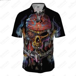 Men's Casual Shirts 3D Print Skull Hawaiian Shirt Summer Short Sleeve Button Cardigan Relaxed Large Top Cool