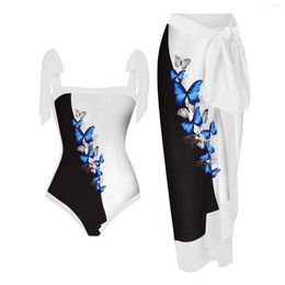 Women's Swimwear 2023 Fashion Women Cover-Up Swimsuit Retro Butterfly Print One-Piece Push Up Bikini Suit Boho Summer Beachwear Brazil