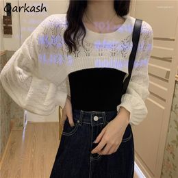 Women's Sweaters Pullovers Women Crops Chic Baggy Ins Knitting Solid Stylish Hollow Out Basic Femme Clothing Ulzzang Casual Street Style
