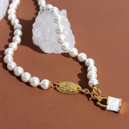 necklaces chain Pendant Necklaces Punk Wind Model Of Pearl Necklace Enamel Female Vivian Collarbone Chain