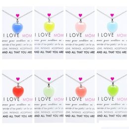 Pendant Necklaces Mothers Day Love Mom Heart Luminous Stone Blue Green Glow Light In The Dark Necklace For Jewellery Making With Card Dh2Da