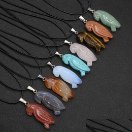 Pendant Necklaces Natural Crystal Semi-Precious Stone Bird Shape Necklace Rose Lots Quartz Healing Crystals Rope Chain Collar For Wo Dhrki