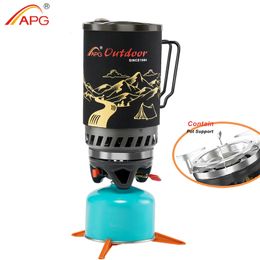 Camp Kitchen APG Portable Cooking System Outdoor Hiking Stove Heat Exchanger Pot Propane Gas s 1400ml Camping Equipment Oven 230701