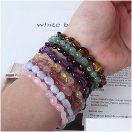 Beaded Reik Healing Natural Crystal Stone Bracelet Strands For Women Lover Irregar Rock Gravel Amethyst Rose Quartz Bracelets Drop D Dhjp1