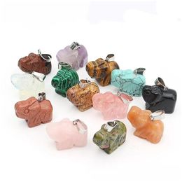 Charms Fashion Mixed Natural Stone Pendants Carved Elephant Mini Gems Jewellery Making Wholesale Drop Delivery Findings Components Dhcwa