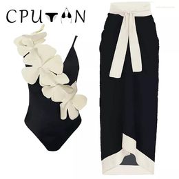 Women's Swimwear CPUTAN 2023 Sexy 3D Flower One Piece Swimsuit Bikini Skirt Summer Women Shoulder Ruffle Luxury Bathing Suit Dress
