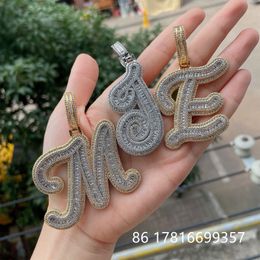 Pendant Necklaces Initials Single Cursive Letter Necklace For Men Women Gold Colour Iced Out HipHop Chain Fashion Rock Jewellery Gift A Z 230703