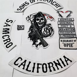 black 14pcs set Sons of anarchy Patches for Motrocycle Biker Clothing Jacket Vest badges appliques sticker Live to ride patches ba240P