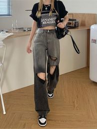 Jeans Summer Ripped Jeans Girl Women High Street Straight Autumn Funny Loose Cargo Pants Streetwear Cool Haruku Punk Jeans Female