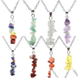 Pendant Necklaces Natural Crystal Stone Irregar Chip Amethyst Fluorite Beads Necklace For Women Jewelry Drop Delivery Pendants Dhfrw