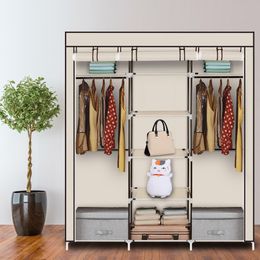 Heavy Duty Closet Wardrobe Clothes Rack Storage Beige Holder with Metal Shelves