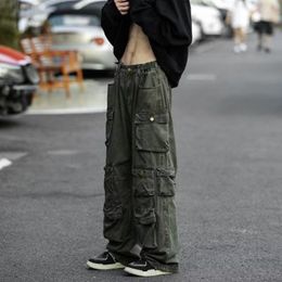 Men s Pants Cargo Multi pocket Military green Overalls Harajuku Korean Loose Hip Hop Trousers Techwear Sweatpants y2k clothes 230701