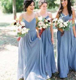 Chiffon Bridesmaid Dresses A Line Spaghetti Straps Floor Length Ruched Custom Made Plus Size Maid Of Honour Gowns Vestidos For Boho Beach Wedding 403 403