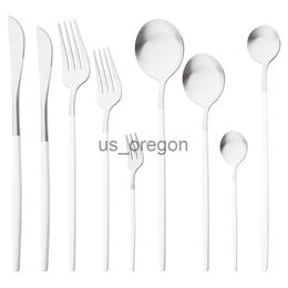 Dinnerware Sets Drmfiy White Silver Dinnerware Set Western Matte Cutlery Stainless Steel Kitchen Tableware Fork Spoons Silverware Flatware Set x0703
