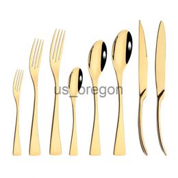 Dinnerware Sets Luxury Gold Dinnerware Cutlery Set 1810 Stainless Steel Silverware Steak Knife Dessert Spoon Cake Fork Tableware Flatware Set x0703