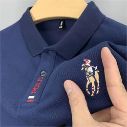 Men's Polos High quality men's pure cotton embroidered POLO shirt summer high-end business leisure sports lapel short-sleeved T-shi 230703