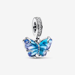 925 Sterling Silver Blue Murano Glass Butterfly Dangle Charm Fit Original European Charms Bracelet Fashion Wedding Jewellery Accessories
