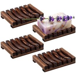 Soap Dishes Dish 20Pack Square Bk Wood Holder With Drain Bamboo Hand Tray Rack Stand Wooden Bar Holders Sink Deck Case For Drop Deli Dhxc2