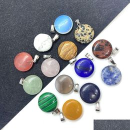 Charms Colorf Crystal Stone Round Pendant For Jewellery Making Chakra Reiki Healing Green Aventurine Pendants Wholesale Drop Delivery Dhf69
