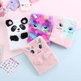 Notepads Cute Cat Notebook with Lock Kawaii Unicorn Diary Journal A5 Agenda Planner Organiser Plush Note Book School Sketchbook 230703