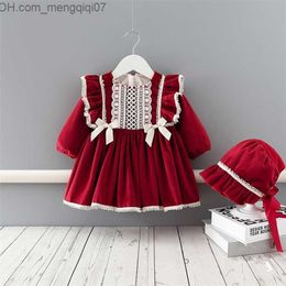 Girl's Dresses Winter Wear Baby Girls Christmas Clothes Set Kids Dresses Thicken Velvet Dress Girls Clothes with Hat for Year 0-4T 220712 Z230704