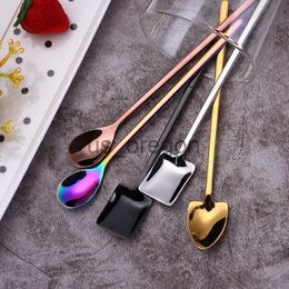 Dinnerware Sets 304 Stainless Steel Square Head Spoon Household Coffee Mixing Spoon Long Handle Bar Ice Spoon Creative Spoon Small Spoon Gift x0703