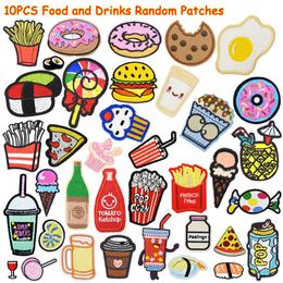 10PCS Diy Food and Drink Patches Random for Clothing Iron Embroidered Patch Applique Iron on Patch Sewing Accessories Badge on Clo256s