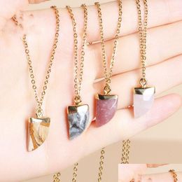 Pendant Necklaces Druzy Crystal Natural Stone Necklace Gold Edge Style White Rose Quartz Chakra Healing Jewelry For Women Drop Deliv Dh2Te