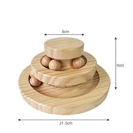 Toys Wood Cat Toy Wooden Turntable Rolling Ball ThreeLayer Bite Resistant Cat Toy Pet Interactive Toy Cat ThreeLayer Turntable New