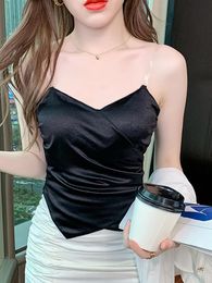 T-Shirt Tanks Camis Irregular Camisole Women 2022 Summer Black Tank Tops V Neck Tanks Sexy Halter Woman Clothing Sleeveless Top Mujer