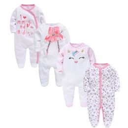 Footies 2021 3 4 Pcs/Lot Baby Girls Clothes Lovely Design Newborn Cotton Boys Rompers Long Sleeve 0-3 Months JumpsuitHKD230701