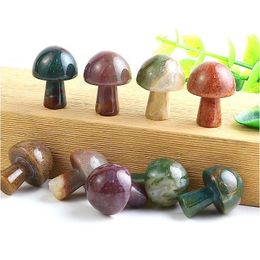 Stone 20Mm India Agate Mini Mushroom Plant Statue Natural Carving Home Decoration Crystal Polishing Gem Drop Delivery Jewellery Dhvlc