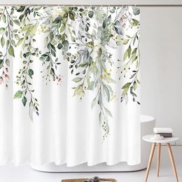 Shower Curtains Green Eucalyptus Shower Curtain Waterproof Polyester Printed Bathroom Partition Decorative Curtain With Plastic Hook 230703