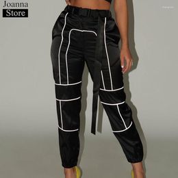 Women's Pants Autumn Reflective Cargo Pant Women Black Casual Belt Fluorescent Strip Sweatpants Female Plus Size Wild Tide Street Clothing