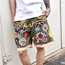 Men's Shorts Japanese Style Embroidered For Men Fashion Sunflower Printed Women Summer Causal Anime Beach Y2k 230703