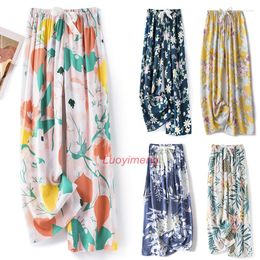 Women's Pants Korean Style Summer Cropped Trousers Flower Home Clothes Loose Wide Leg Casual Beach Outfits Sweatpants